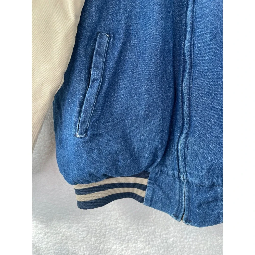 Red Kap Mens Denim Bomber Jacket Blue Tan Ford Trucks Logo‎ Large L-RG 3KR7R220G